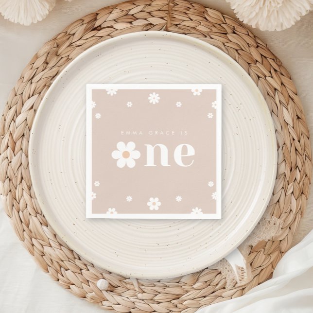 Boho Daisy First Birthday Napkin Pappersservett (Skapare uppladdad)