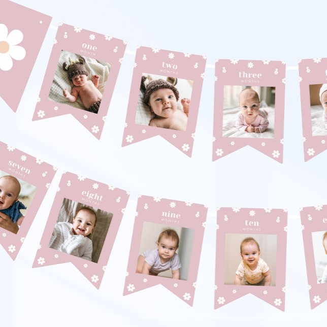 Boho Daisy First Birthday Photo Banner Vimplar (Skapare uppladdad)