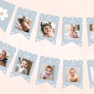 Boho Daisy First Birthday Photo Banner Vimplar