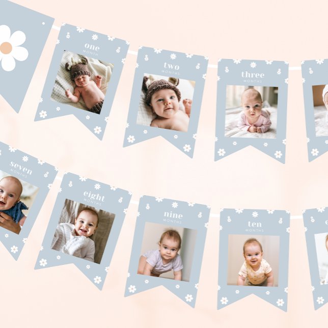 Boho Daisy First Birthday Photo Banner Vimplar (Skapare uppladdad)