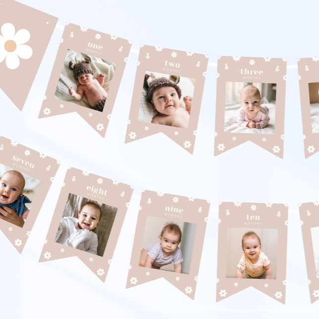 Boho Daisy First Birthday Photo Banner Vimplar (Skapare uppladdad)