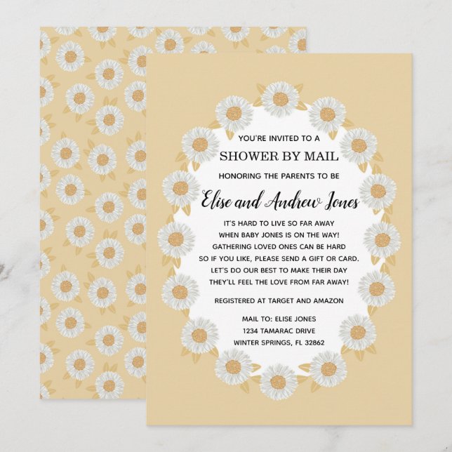 Boho Daisy Flicka Baby Shower by Mail Inbjudningar (Fram/baksida)