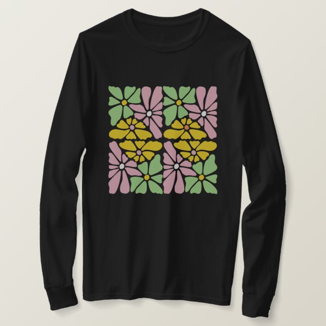 Boho Daisy Flower - Blommigt rétro T-Shirt (Design framsida)