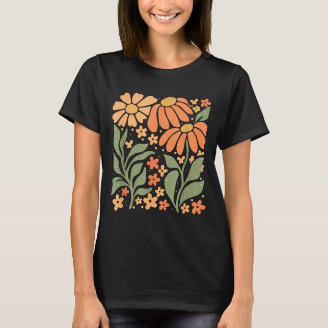 Boho Daisy Flower,retro Floral Funny Gift Tee Wome (Framsida)