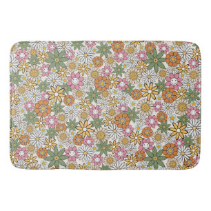 Boho Daisy Flowers 70s Groovy Blommigt Badrumsmatta