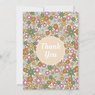 Boho Daisy Flowers 70s Groovy Blommigt Tack Kort