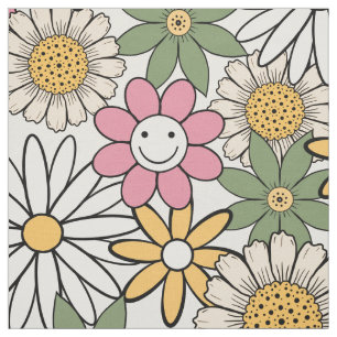 Boho Daisy Flowers 70s Groovy Blommigt Tyg
