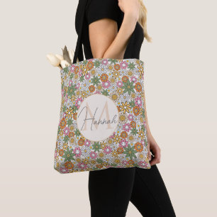 Boho Daisy Flowers 70s Groovy Blommigt Tygkasse