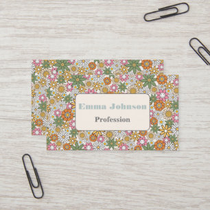 Boho Daisy Flowers 70s Groovy Blommigt Visitkort