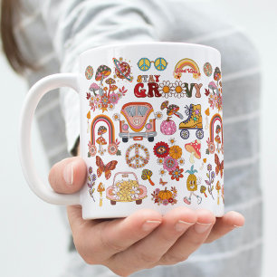 Boho Daisy Flowers Retro Groovy Blommigt design Jumbo Mugg
