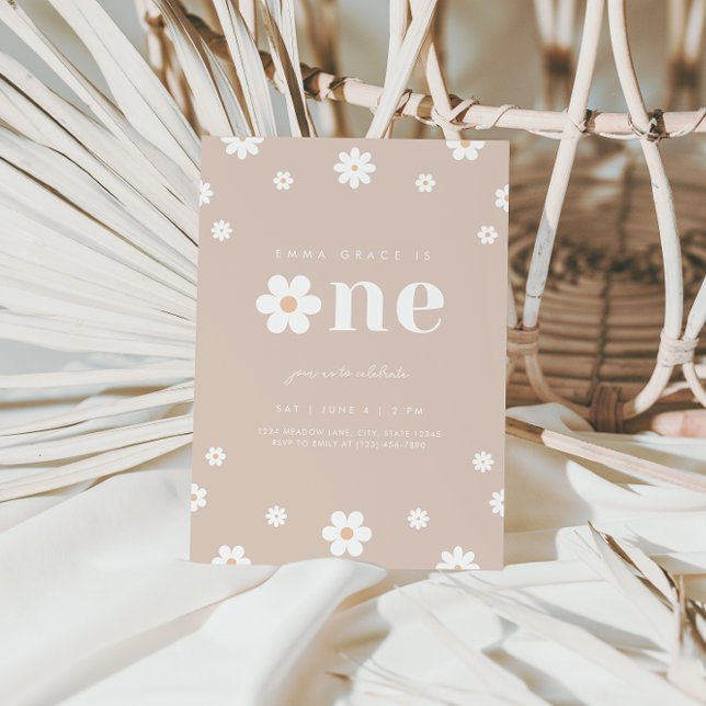 Boho Daisy Första födelsedagsinbjudan Inbjudningar (Skapare uppladdad)