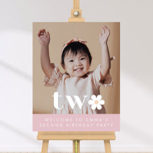 Boho-Daisy Fotovälkomstskylt på andra födelsedag Poster