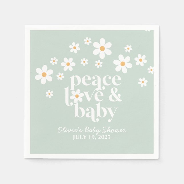 boho Daisy grön Fred kärlek Baby Shower Pappersservett (Framsidan)