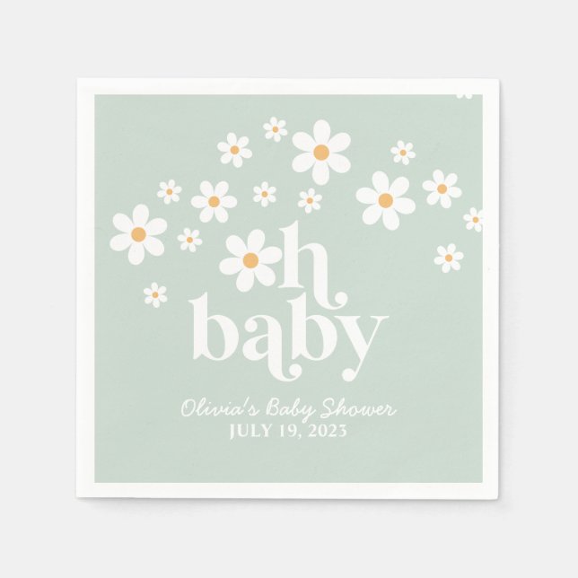 boho Daisy grönt Baby Shower Napkins Pappersservett (Framsidan)
