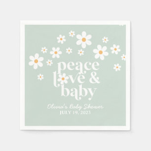 Boho Daisy grönt Peace Kärlek Baby Shower Pappersservett