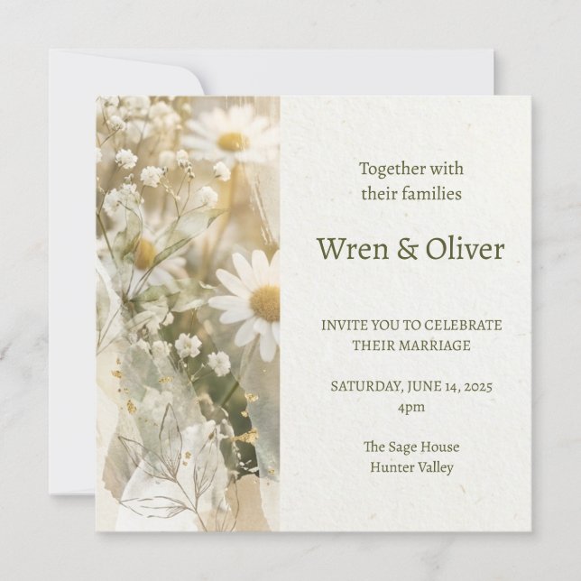Boho Daisy Gypsophila Vildblomma Bröllop Inbjudningar (Framsida)