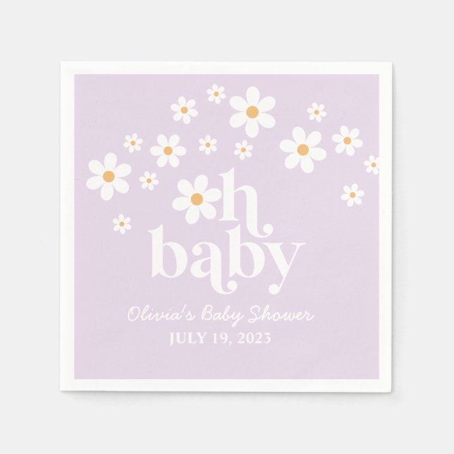 boho Daisy lila Baby Shower Pappersservett (Framsidan)
