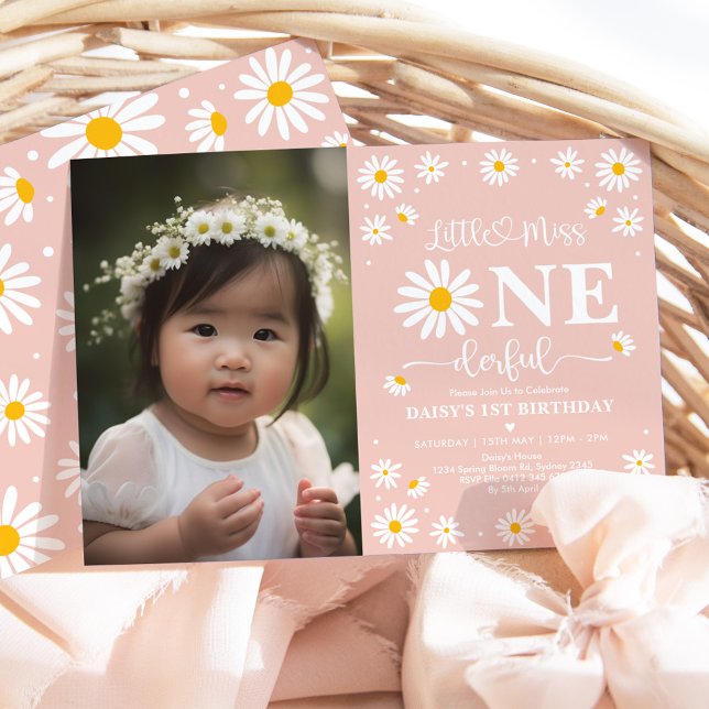Boho Daisy Little Miss ONEderful Photo Birthday Inbjudningar (Skapare uppladdad)