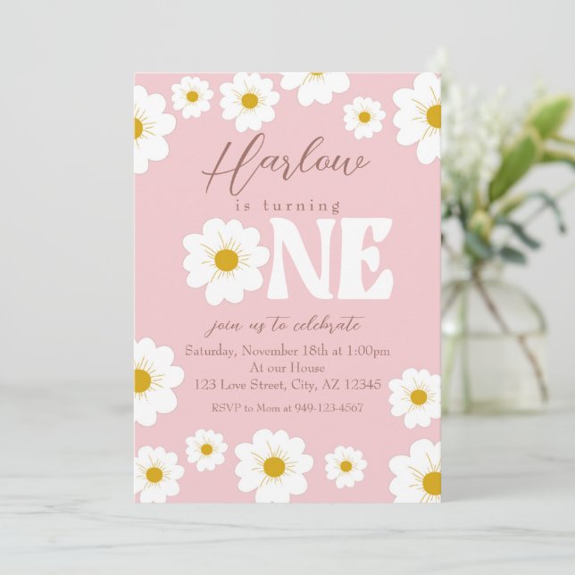 Boho Daisy One Girl's first Birthday Call Inbjudningar (Stående Fram)