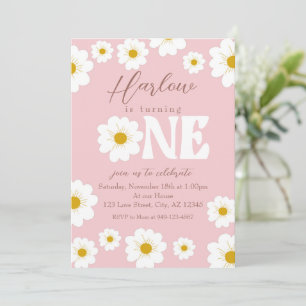Boho Daisy One Girl's first Birthday Call Inbjudningar