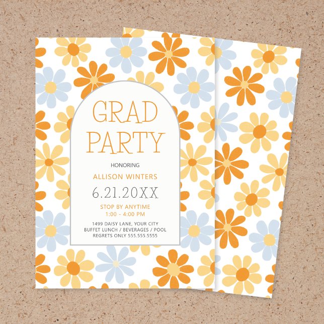 Boho Daisy Open House Grad Party Inbjudningar (Skapare uppladdad)