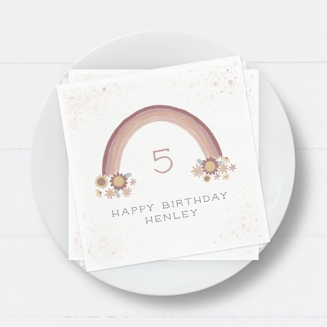 Boho Daisy Rainbow Girls Birthday Pappersservett (Skapare uppladdad)