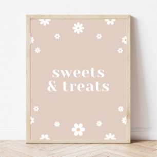 Boho Daisy Sweets & Treats Födelsedagsfest Sign Poster