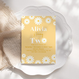 Boho Daisy Två Blommig Gylden Bohemernas 2-årsdag Inbjudningar