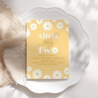 Boho Daisy Två Blommig Gylden Bohemernas 2-årsdag Inbjudningar