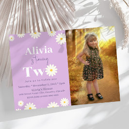 Boho Daisy Två Blommigtar Lila Bohemian 2:a födels Inbjudningar