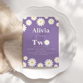 Boho Daisy Två Blommigtar Lila Bohemian 2:a födels Inbjudningar