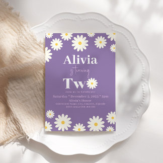 Boho Daisy Två Blommigtar Lila Bohemian 2:a födels Inbjudningar