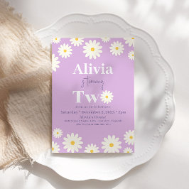 Boho Daisy Två Blommigtar Lila Bohemian 2:a födels Inbjudningar