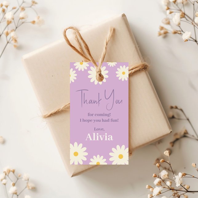 Boho Daisy Två Blommigtar Lila Bohemian 2:a födels Presentetikett (Skapare uppladdad)