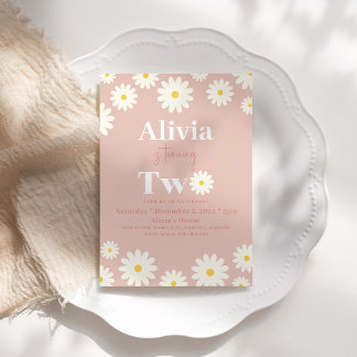 Boho Daisy Två Blommigtar Rosa Bohemian 2:a födels Inbjudningar