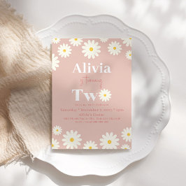 Boho Daisy Två Blommigtar Rosa Bohemian 2:a födels Inbjudningar