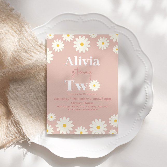 Boho Daisy Två Blommigtar Rosa Bohemian 2:a födels Inbjudningar (Skapare uppladdad)