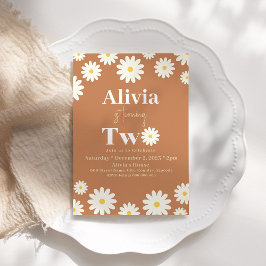 Boho Daisy Two Floral Brun Bohemisk 2-årsdag Inbjudningar