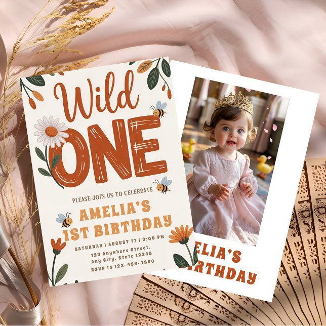 Boho Daisy Wild One Första Födelsedags Foto  Inbjudningar (Skapare uppladdad)