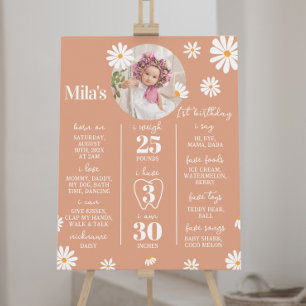 Boho-Daisyn - första födelsedagsskylt för milstolp Poster
