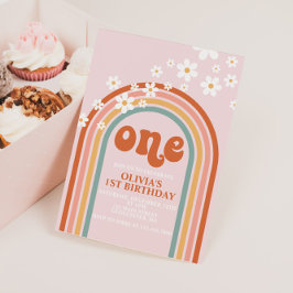 Boho-Daisyns regnbåge första födelsedag Inbjudningar