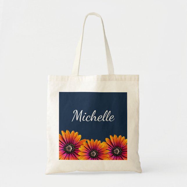 Boho Daisys Rustic Blommigt Botanical Navy Blue Tygkasse (Framsidan)