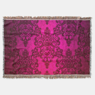 Boho Damask Djupt Glödande Rosa Viktoriansk Stil Filt