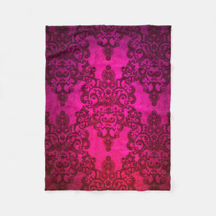 Boho Damask Djupt Glödande Rosa Viktoriansk Stil Fleecefilt