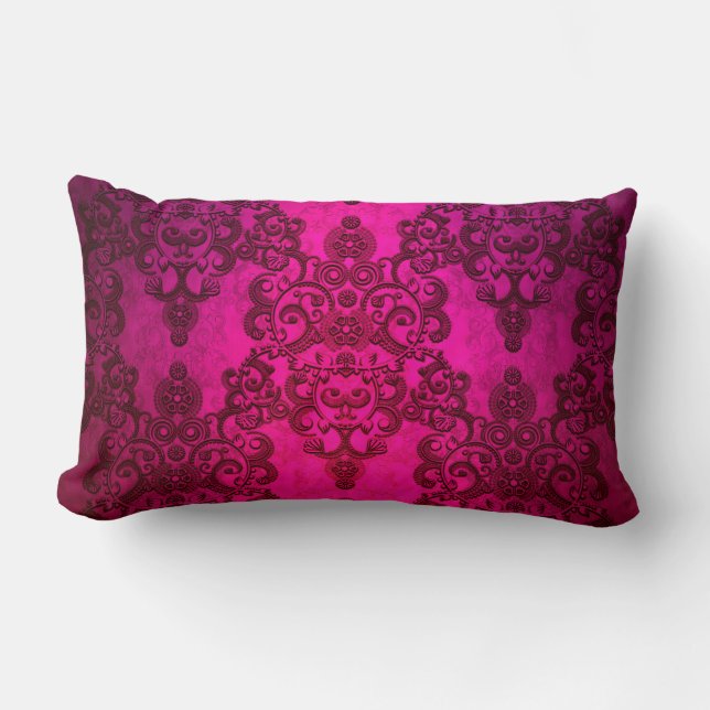 Boho Damask Djupt Glödande Rosa Viktoriansk Stil Lumbarkudde (Framsida)
