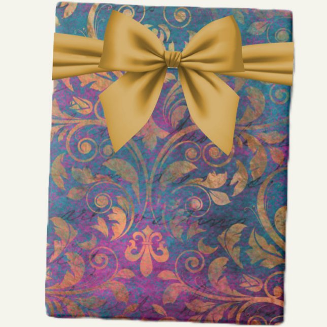 Boho damask elegant lila blue guld presentpapper (Skapare uppladdad)