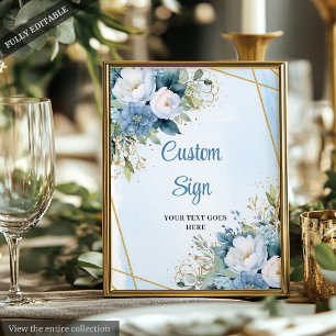 Boho Damblå Blommig Anpassad DIY Bröllopsskylt Poster