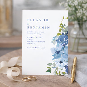 Boho dammig blå akvarellblommig bröllops QR-kod Inbjudningar