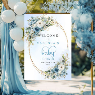 Boho dammig blå blommig eukalyptus baby shower-sky poster