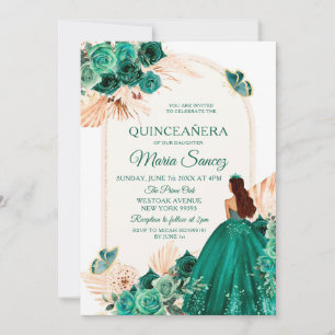 Boho dammig blå blommig mexikansk Quinceañera-inbj Inbjudningar